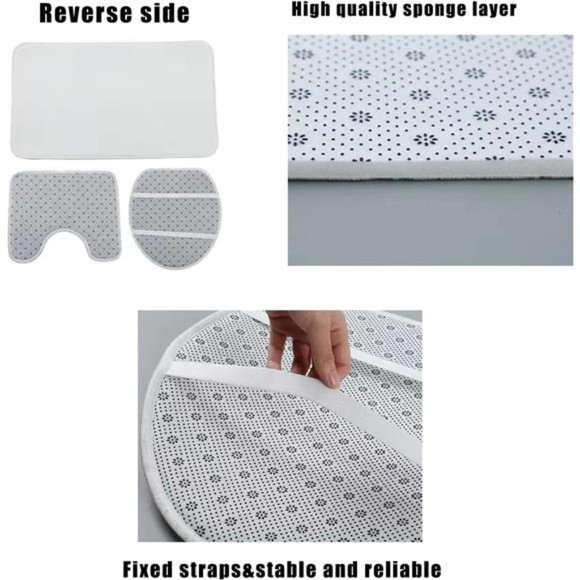 4 Pcs Christmas Shower Curtain Rug Bath Mat Toilet Lid Cover for Bathroom - Picture 6 of 7